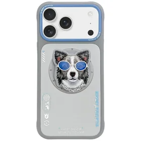 Nimmy Glasses Cool Dog magnētiskais viedtālruņa apvalks iPhone 17 Pro - pelēks