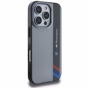 BMW Motosport IML vertikālā svītra iPhone 16 Pro apvalks - pelēks