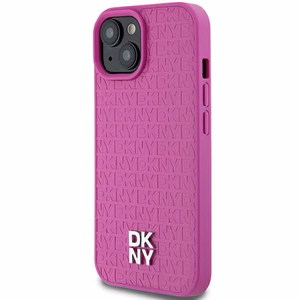 DKNY Ādas raksts metāla logotips Magnētiskais viedtālruņa apvalks iPhone 15 / 14 / 13 - rozā