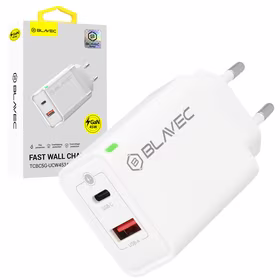 Blavec sienas lādētājs BC-5 GaN - USB + Type C - PD QC 45W 3A (TCBC5G-UCW453A) balts