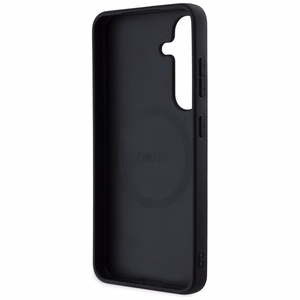 DKNY ādas rūtainā raksta magnētiskais viedtālruņa apvalks Samsung Galaxy S25 - melns