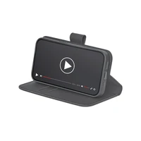 Puro ekoloģiskās ādas viedtālruņa apvalks iPhone 16E ar horizontālu atloku, 2 karšu slotiem un banknošu kabatu, melns