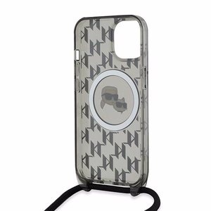 Karl Lagerfeld IML Crossbody Monogram Karl & Choupette Head Magnētiskais viedtālruņa apvalks iPhone 15 / 14 / 13 - melns