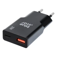 Ceļojumu lādētājs Blue Star Slim GaN 1x Type C + 1x USB A PD QC4.0 3A 25W melns