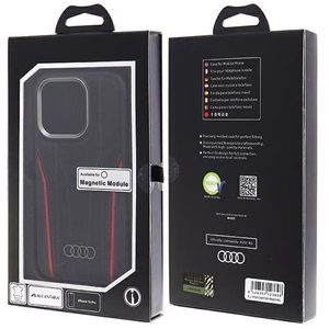 Audi Dabīgās ādas apvalks ar MagSafe iPhone 15 Pro - melns un sarkans