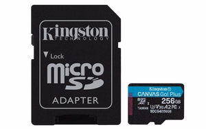 Kingston Atmiņas karte 256GB microSDXC Canvas Go Plus Gen4 200MB/s A2 U3 V30 + adapteris