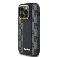DKNY Ādas rūtainais magnētiskais apvalks iPhone 14 Pro - melns