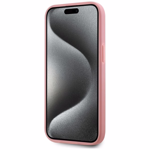 Karl Lagerfeld Wrinkled Metal Signature viedtālruņa apvalks iPhone 15 - rozā