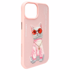 NIMMY viedtālruņa apvalks GLASSES COOL CAT priekš IPHONE 15 rozā