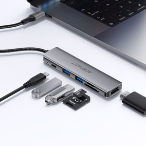 Acefast J18 USB sadalītājs USB-C 6-in-1 HDMI 4K 60Hz PD90W dokstacija - pelēks
