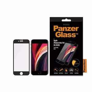 PanzerGlass E2E Super+ aizsargstikls iPhone 6 / 6s / 7 / 8 / SE 2020 / SE 2022 - ar melnu rāmi