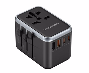 Vention FJFB0 GaN 2xUSB-C 2xUSB-A universālais ceļojumu adapteris 65W (melns)