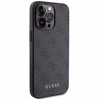 Guess 4G Metal Gold Logo viedtālruņa apvalks iPhone 15 Pro Max - pelēka