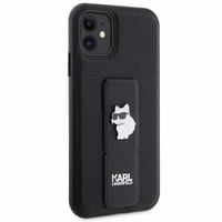 Karl Lagerfeld Gripstand Saffiano Choupette Pins viedtālruņa apvalks iPhone 11 / Xr - melns