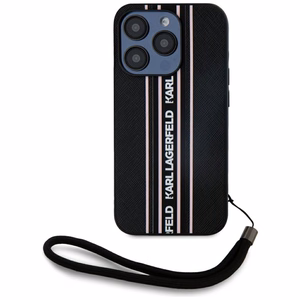 Karl Lagerfeld Saffiano Athleisure Stripes Cord viedtālruņa apvalks iPhone 15 Pro Max - rozā