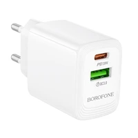 Borofone Lādētājs BN27 USB + Type C - QC 3.0 PD 20W balts