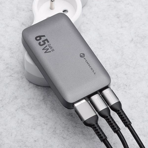 FORCELL F-ENERGY GaN III VT-47 īpaši plāns ceļojumu lādētājs 2 x Type C + USB A PD QC4.0 4A 65W pelēks