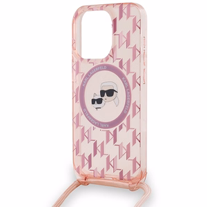 Karl Lagerfeld IML Crossbody Monogram Karl & Choupette Head Magnētiskais viedtālruņa apvalks iPhone 15 Pro - rozā