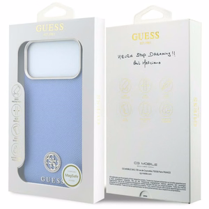 Guess Grained Round Strass Logo vāciņš modelim iPhone 18 Pro / 17 Pro, saderīgs ar MagSafe – zils