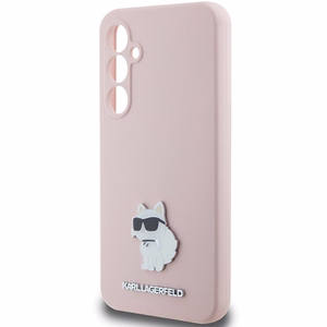 Karl Lagerfeld silikona Choupette Metal Pin viedtālruņa apvalks Samsung Galaxy S23 FE - rozā