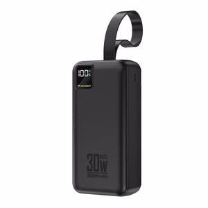 Wozinsky W8-W 30000 mAh 30W ārējais akumulators, 2x USB-A, USB-C, ar lukturīti, melns