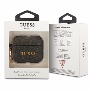 Guess Ring silikona maciņš AirPods Pro melns ar zeltainu