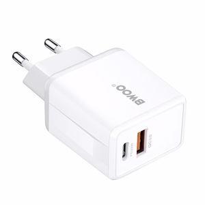 BWOO sienas lādētājs CDA182 QC 38W 1x USB-A + 1x USB-C ar USB-C C-Lightning kabeli 1 m melns