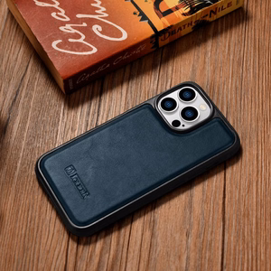 iCarer ādas Oil Wax viedtālruņa apvalks iPhone 14 Pro Max, ādas apvalks zils (WMI14220720-BU)