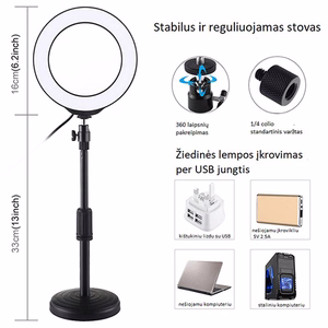 LED Ring Lamp 16cm Ar Desktop Mount Up to 33cm, USB, RGBW