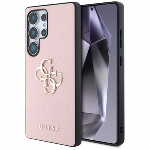 Guess Graudains Liels 4G Logotips Mazs Klasiskais Logotips Viedtālruņa apvalks Samsung Galaxy S25 Ultra rozā