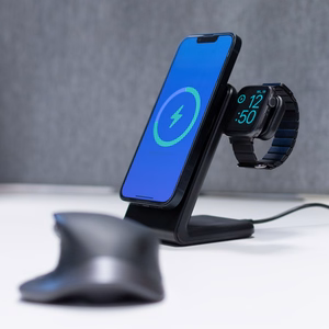 Crong MagSpot Pivot Stand 3 vienā bezvadu lādētājs iPhone, Apple Watch un AirPods ierīcēm, saderīgs ar MagSafe, melns