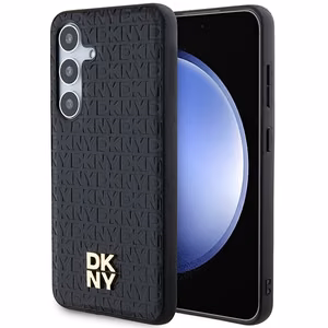 DKNY ādas raksta ar metāla logotipu magnētiskais viedtālruņa apvalks Samsung Galaxy S24+ – melns