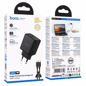 Phone GaN charger Hoco USB C PD AVS 40W max 60W with USB C to USB C cable N83 black
