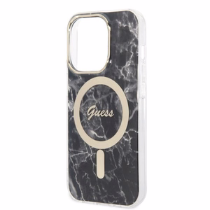 Komplekts Guess GUBPP14LHMEACSK apvalks + lādētājs iPhone 14 Pro 6.1" melns/melns cietais apvalks Marble Magnētiskais