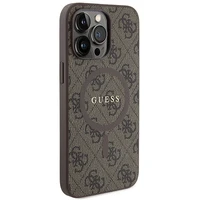 Guess 4G kolekcija ādas metāla logotips Magnētiskais apvalks iPhone 13 Pro / iPhone 13 - brūns