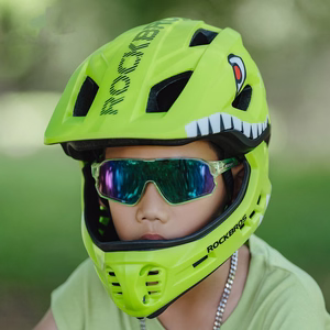 Rockbros TT-32003 haizivs dizaina bērnu velo ķivere ar noņemamu žokļa aizsargu, izmērs S (48-52) - zaļa