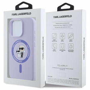 Viedtālruņa apvalks Karl Lagerfeld Silikona Karl&Choupette Heads Ring MagSafe iPhone 16 Pro - violets