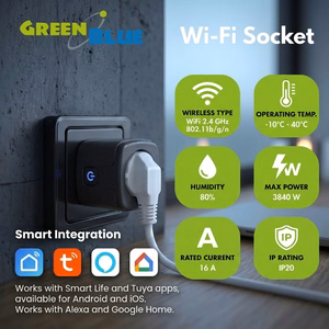 GreenBlue Remote-Controlled WiFi Outlet, Android/iOS/Alexa/Google Home, Timer, Wattmeter, Max 16A/3840W, GB735 B
