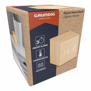 Grundig digitālais LED modinātājpulkstenis ar termometru un kalendāru (gaiši brūns)