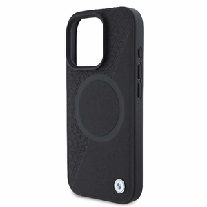 BMW Signature Ādas Pus Teksturēts & Apļa MagSafe Apvalks iPhone 16 Pro - Melns