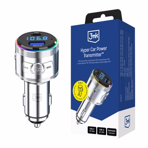 3mk Hyper automašīnas FM raidītājs ar uzlādi, 48 W, QC/PD/PPS, USB 1C1A, sudraba krāsā