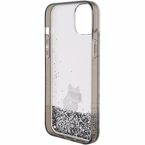 Karl Lagerfeld Šķidrs mirdzošs Choupette apvalks iPhone 15 Plus - caurspīdīgs