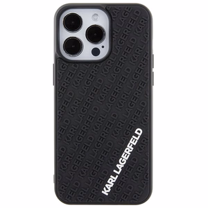 Karl Lagerfeld 3D gumijas daudzveidīgs logotips viedtālruņa apvalks iPhone 15 Pro Max - melns