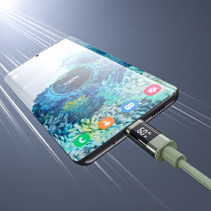 Choetech XCC-1068 PD 60W USB-C - USB-C kabelis ar displeju 1.2 m - zaļš