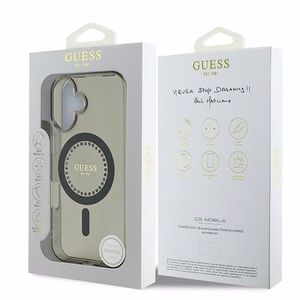 Guess IML Rhinestones Magnētiskais viedtālruņa apvalks iPhone 16 - melns