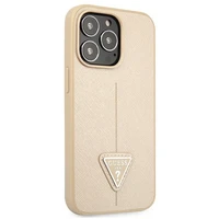 Guess GUHCP13LPSATLE iPhone 13 Pro / 13 6.1" bēšs cietais apvalks SaffianoTriangle logotips