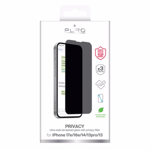 Приватное закалённое стекло Puro Privacy для iPhone 16e/17e