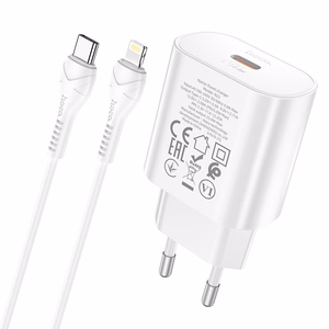 Lādētājs Hoco N22 25W USB-C + USB-C uz Lightning kabelis 1.0m, balts