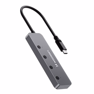 Pelēks alumīnija 4 × USB-A 3.0 centrmezgls Wozinsky WHS080YSS ar atsevišķiem slēdžiem un 15 cm USB-C kabeli