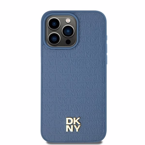 DKNY Ādas monogrammas raksta metāla logotips Magnētiskais viedtālruņa apvalks iPhone 15 Pro Max - zils